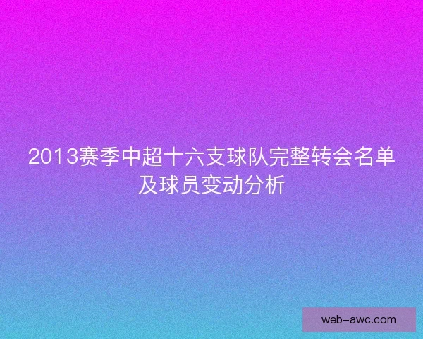2013赛季中超十六支球队完整转会名单及球员变动分析